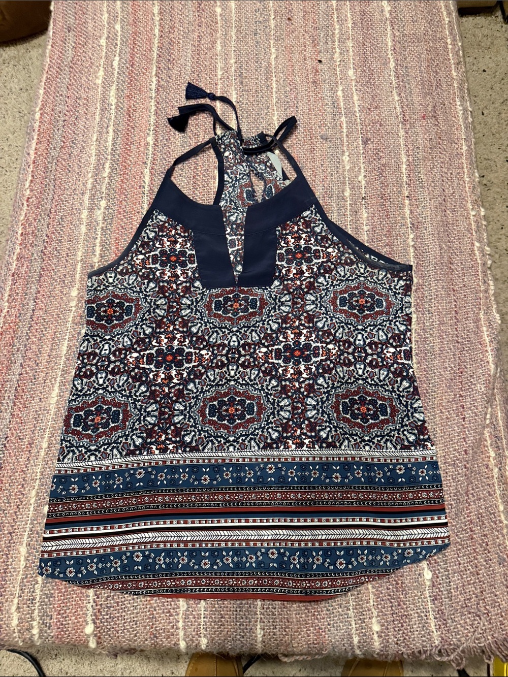 Athleta Navy and Rust Halter-Neck Printed Camisole